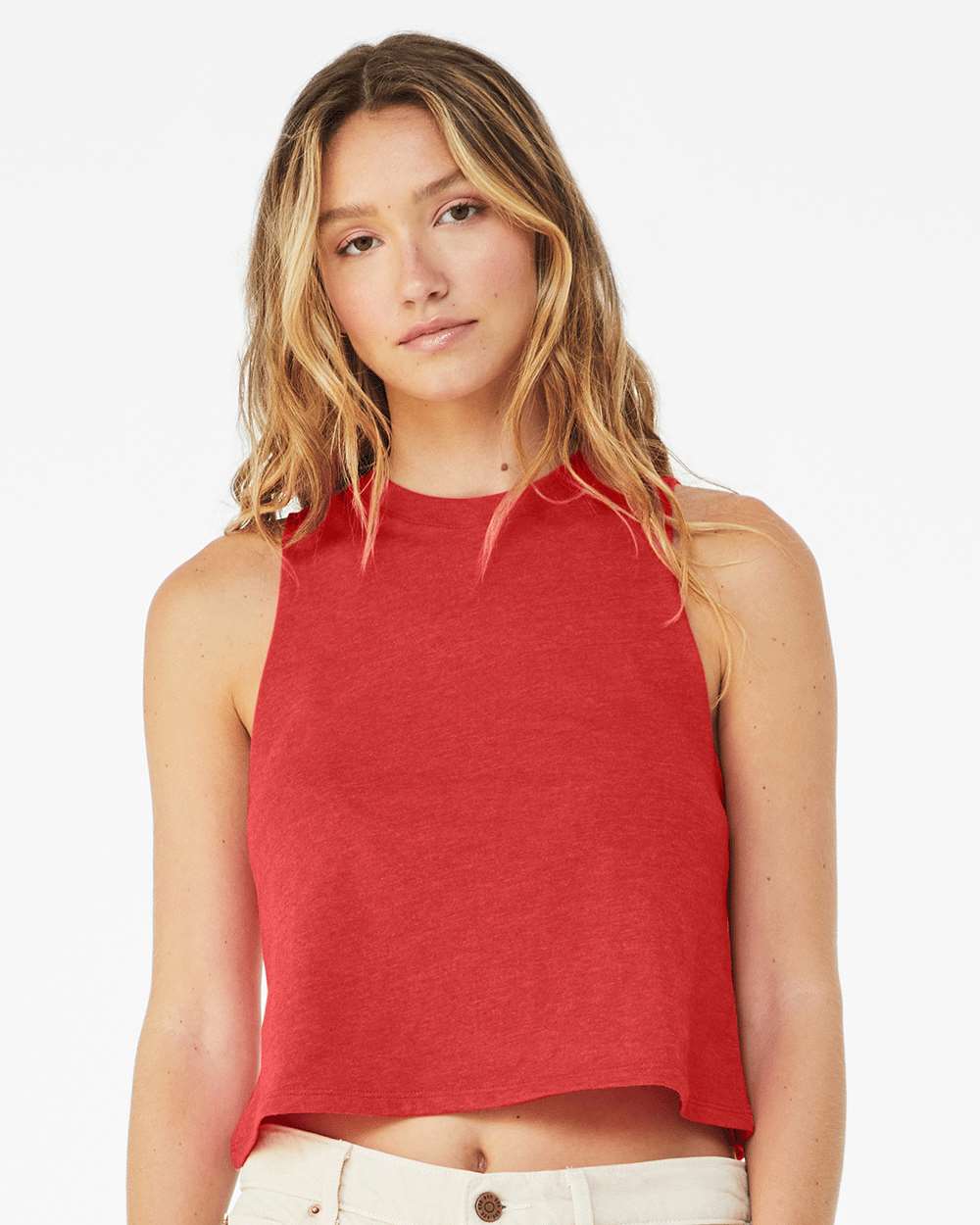 Women's Racerback Crop Tank - OnModelFront - B19206663 - Heather Red