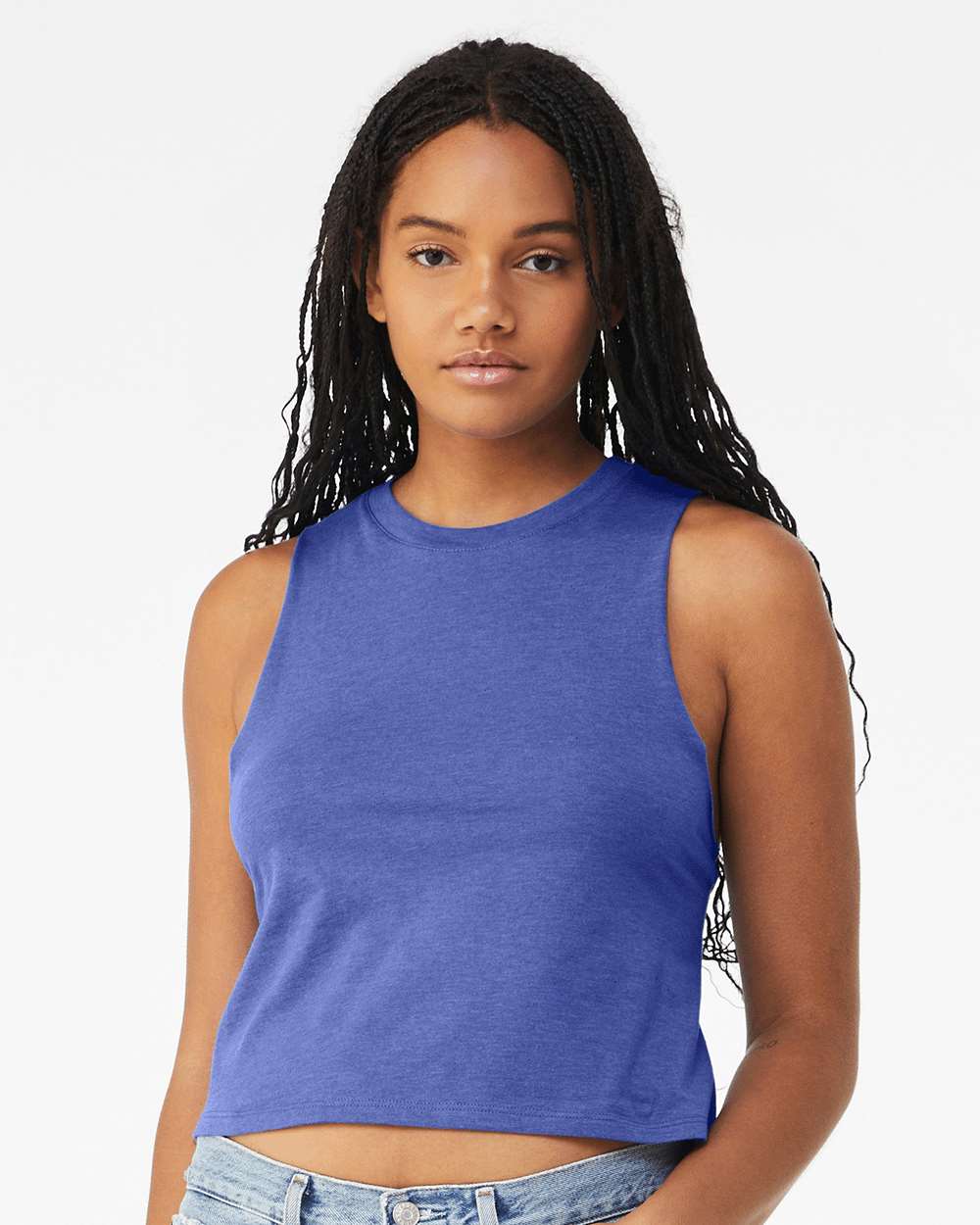 Women's Racerback Crop Tank - OnModelFront - B19206753 - Heather True Royal