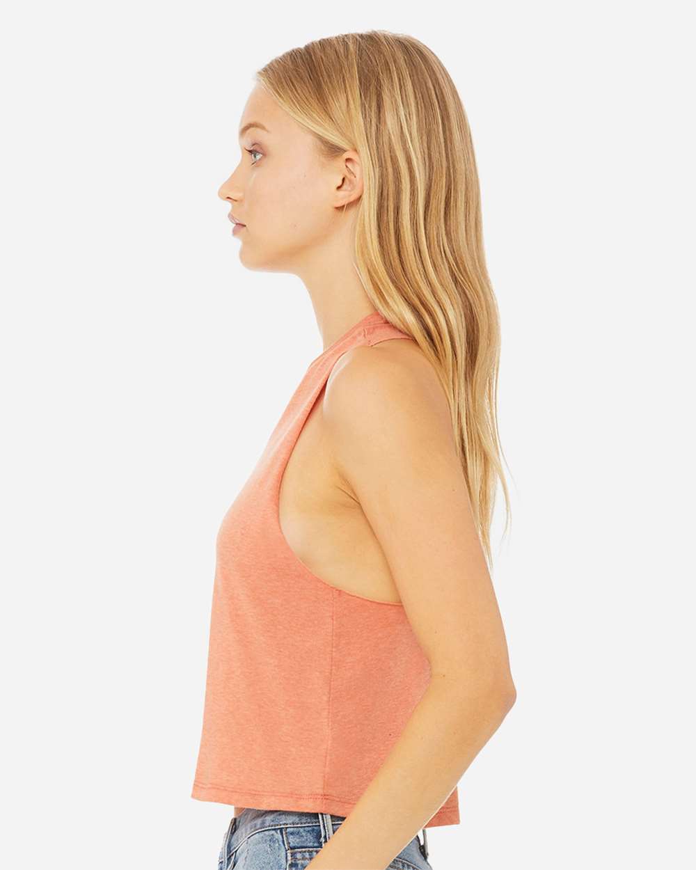 Women's Racerback Crop Tank - OnModelSide - B19206183 - Heather Sunset