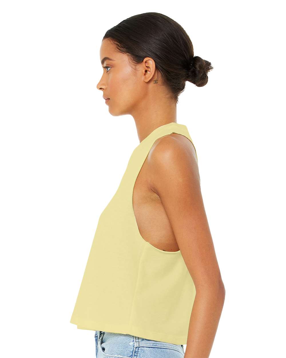 Women's Racerback Crop Tank - OnModelSide - B19206243 - Heather French Vanilla