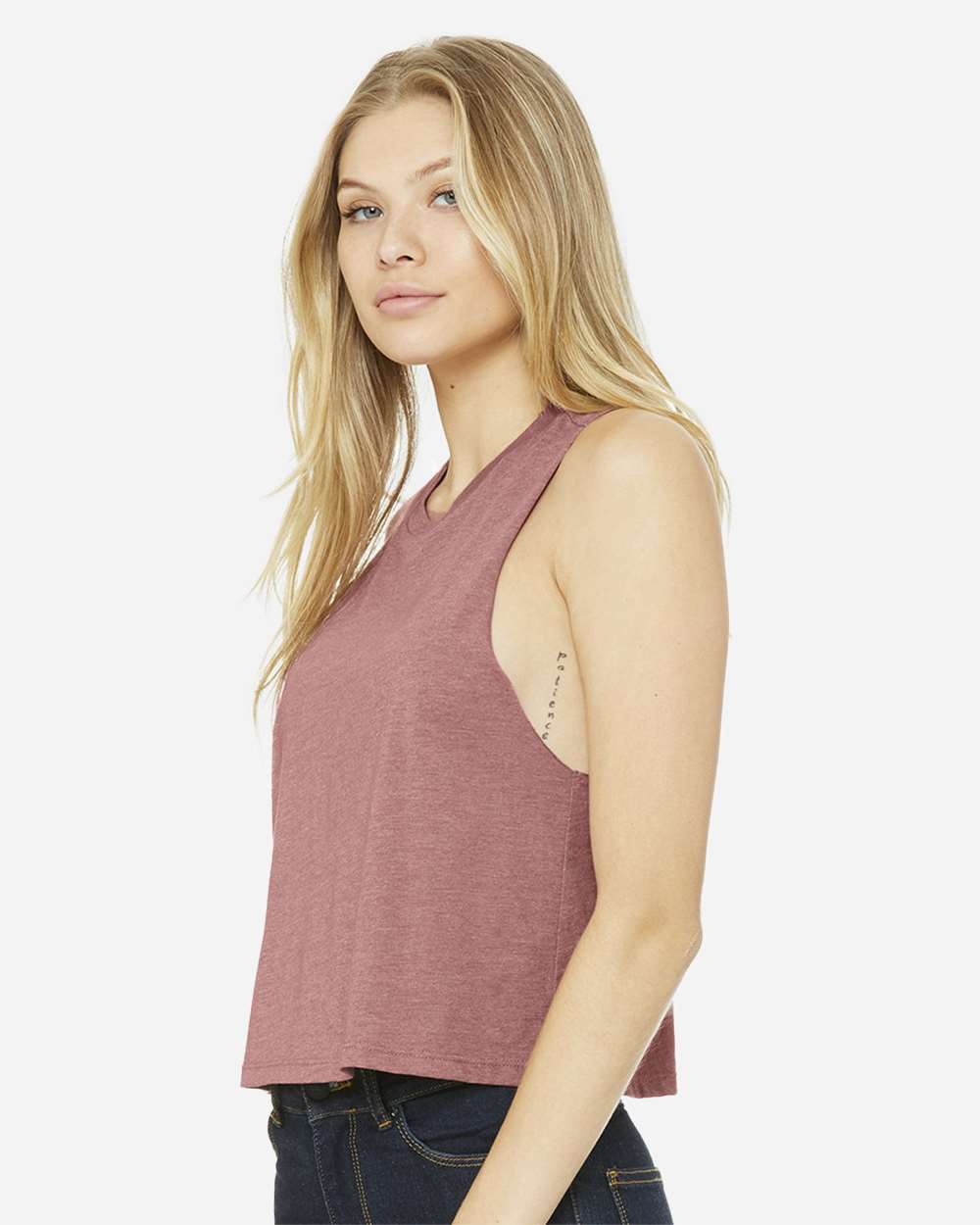 Women's Racerback Crop Tank - OnModelSide - B19206273 - Heather Mauve