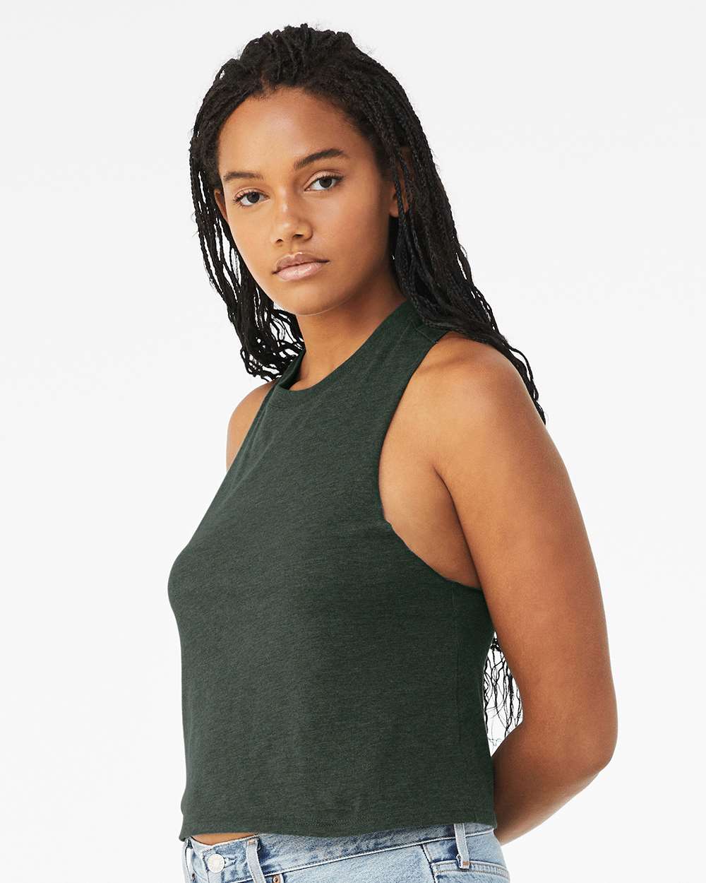 Women's Racerback Crop Tank - OnModelSide - B19206543 - Heather Forest