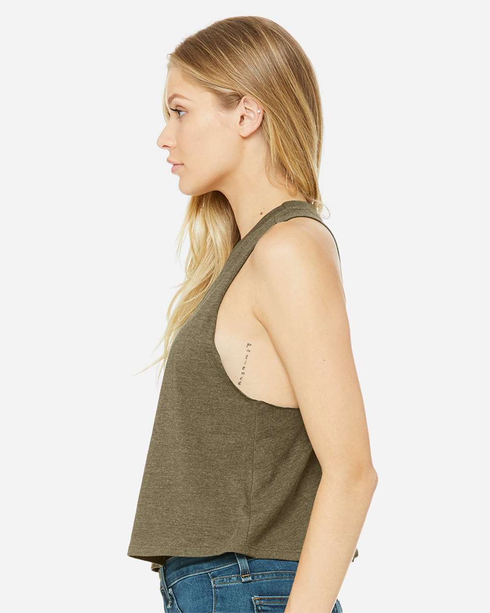 Women's Racerback Crop Tank - OnModelSide - B19206613 - Heather Olive