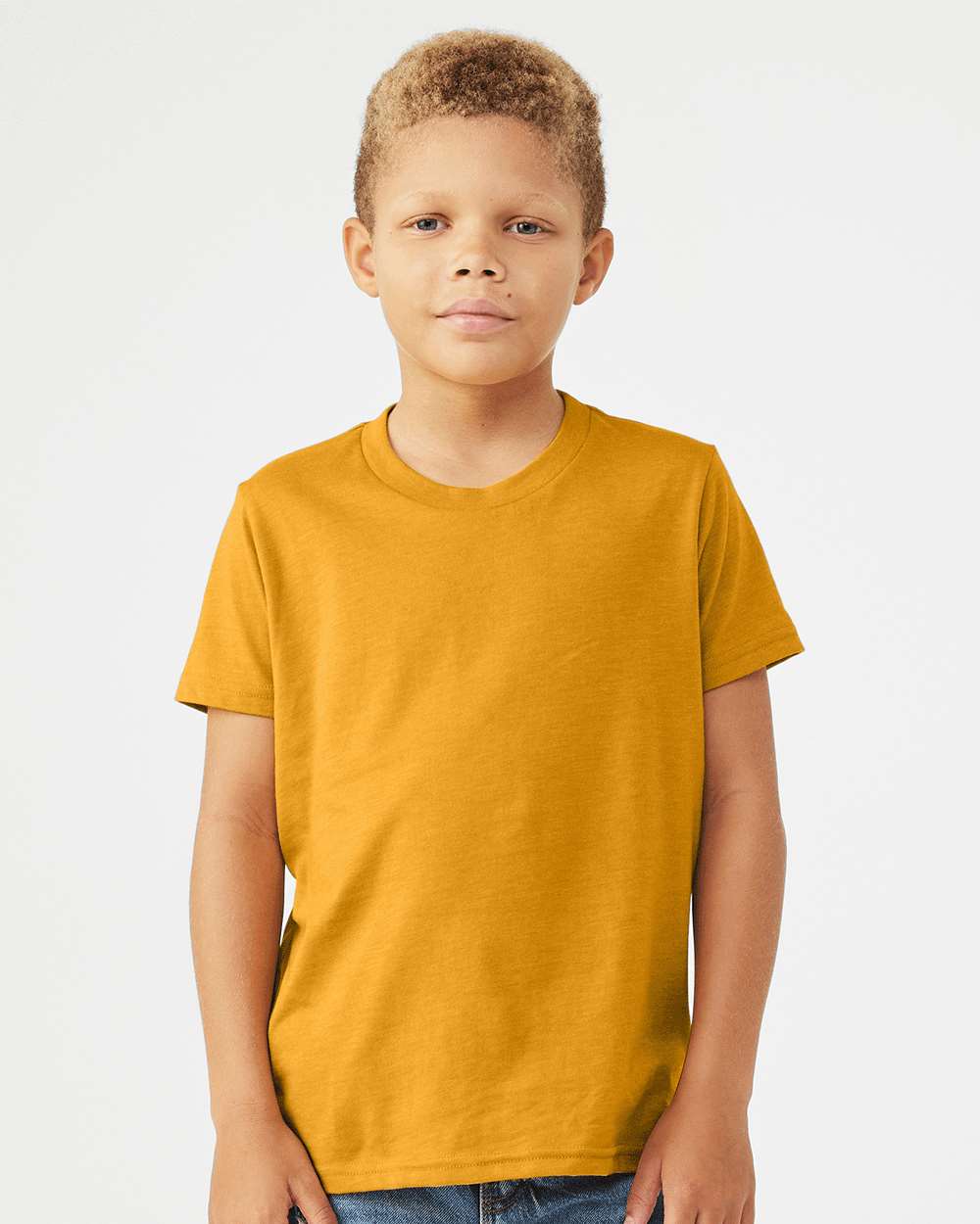 Youth CVC Jersey Tee - OnModelFront - B02806033 - Heather Mustard