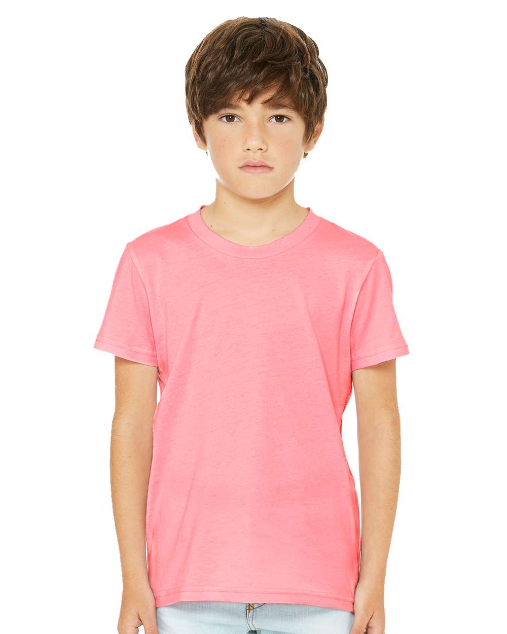 Youth CVC Jersey Tee - OnModelFront - B02806393 - Neon Pink