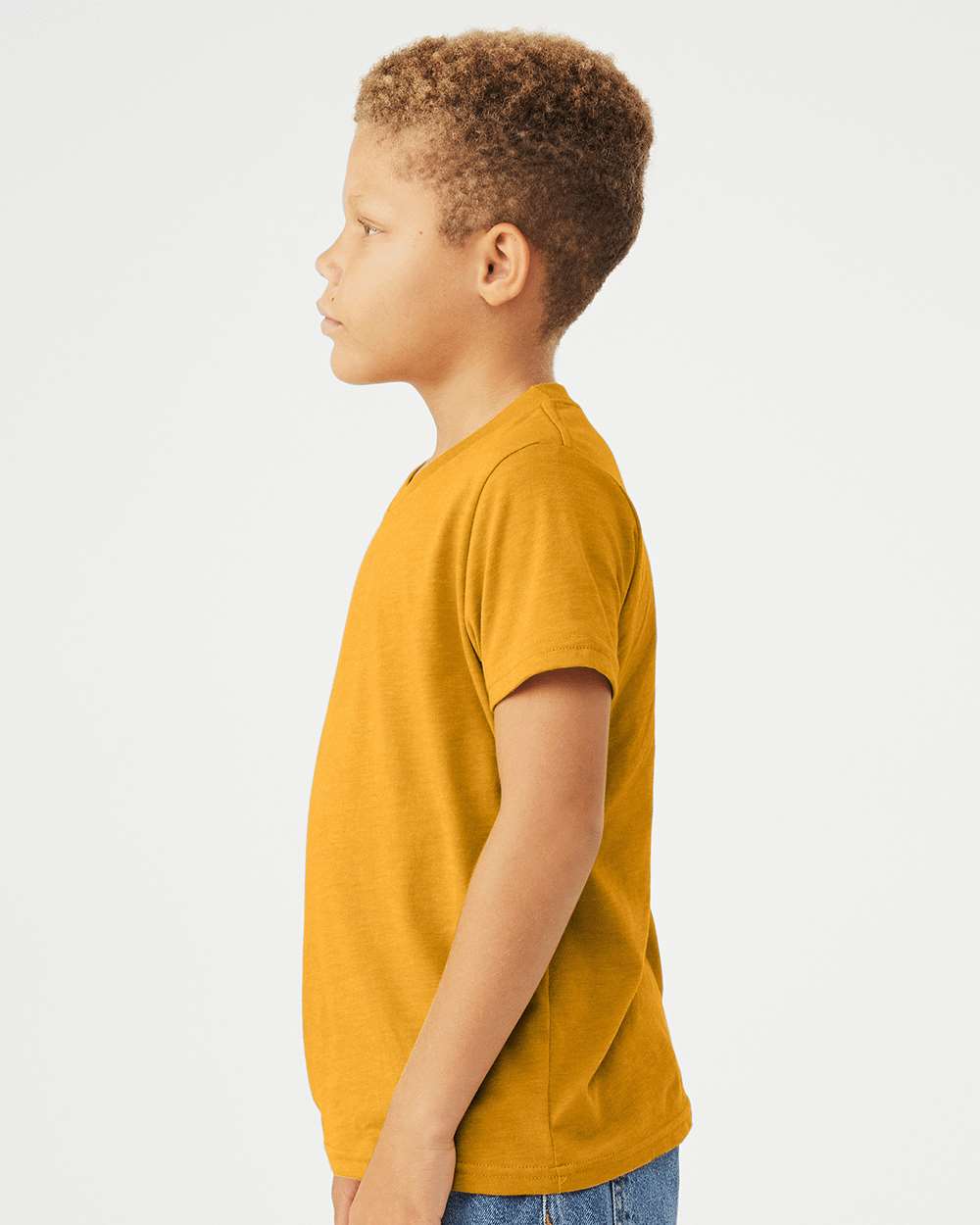 Youth CVC Jersey Tee - OnModelSide - B02806033 - Heather Mustard