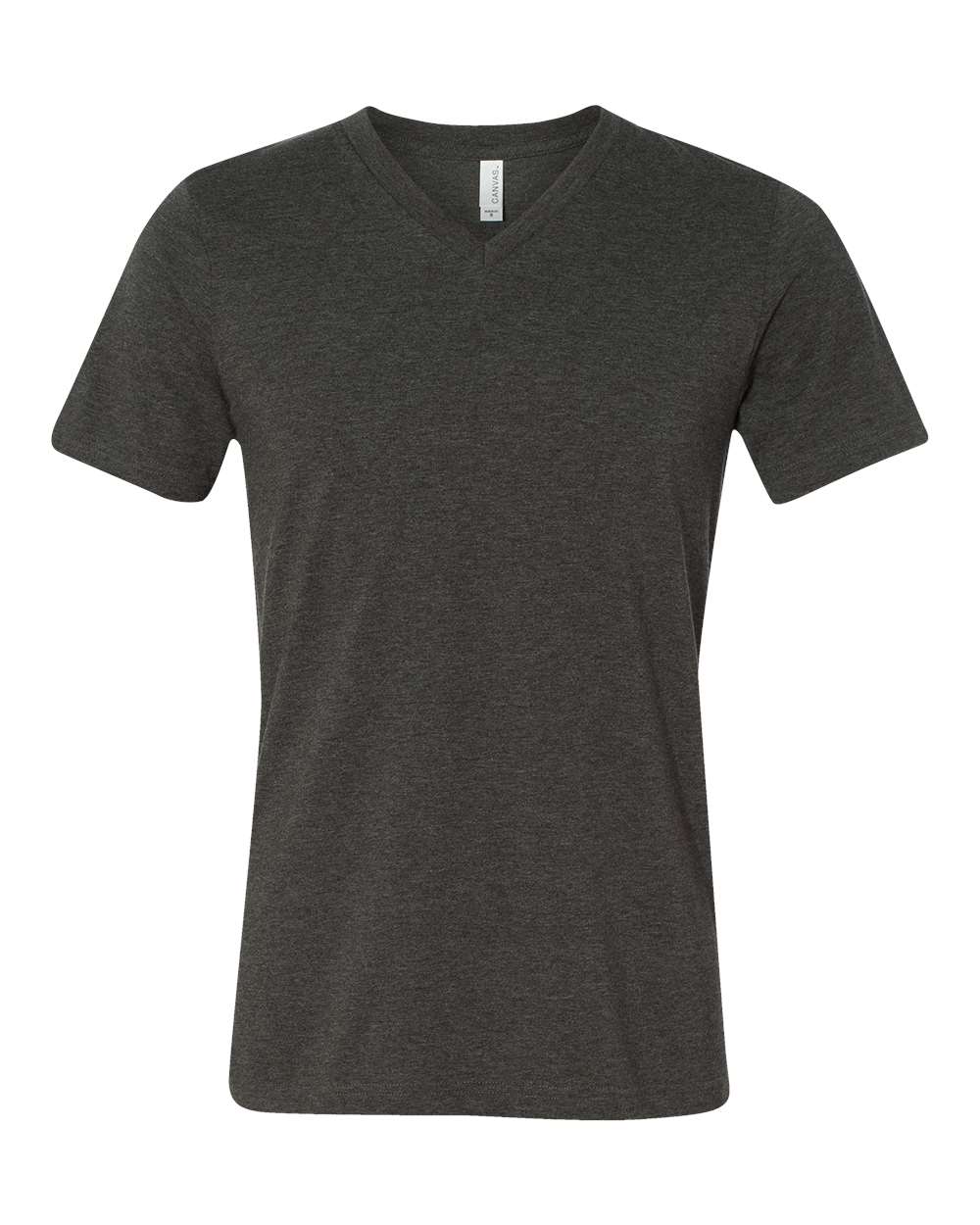 Unisex Heather CVC V-Neck Tee - Front - B03506092 - Dark Grey Heather