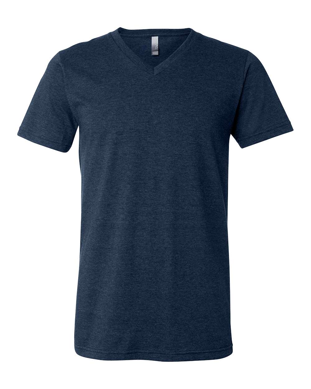 Unisex Heather CVC V-Neck Tee - Front - B03506652 - Heather Navy
