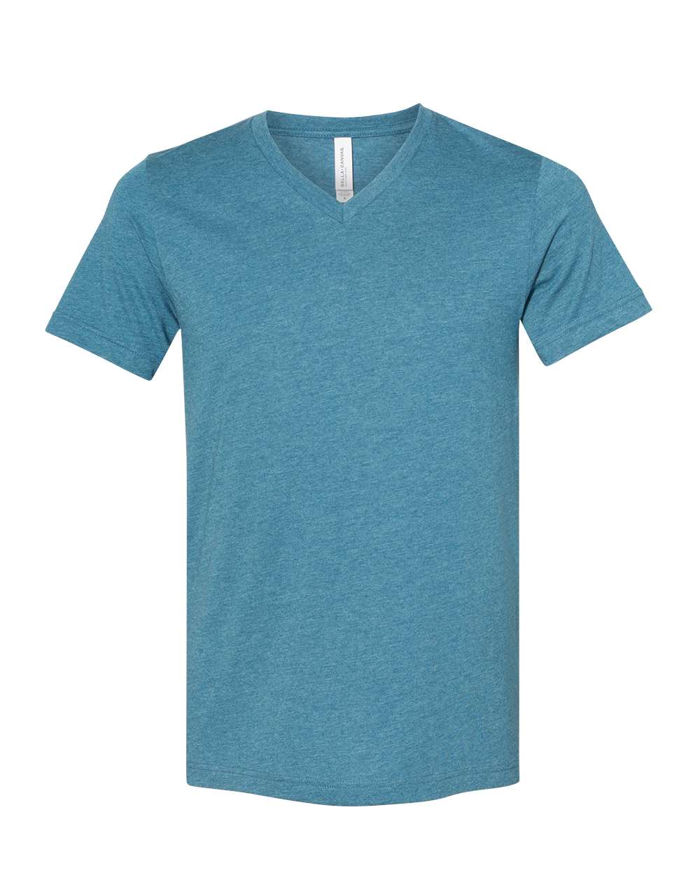Unisex Heather CVC V-Neck Tee - Front - B03506772 - Heather Deep Teal