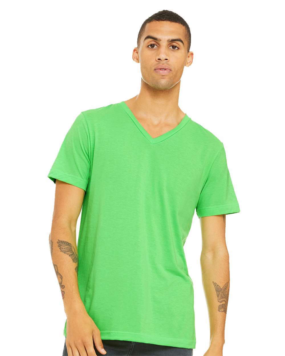 Unisex Heather CVC V-Neck Tee - OnModelFront - B03506162 - Neon Green