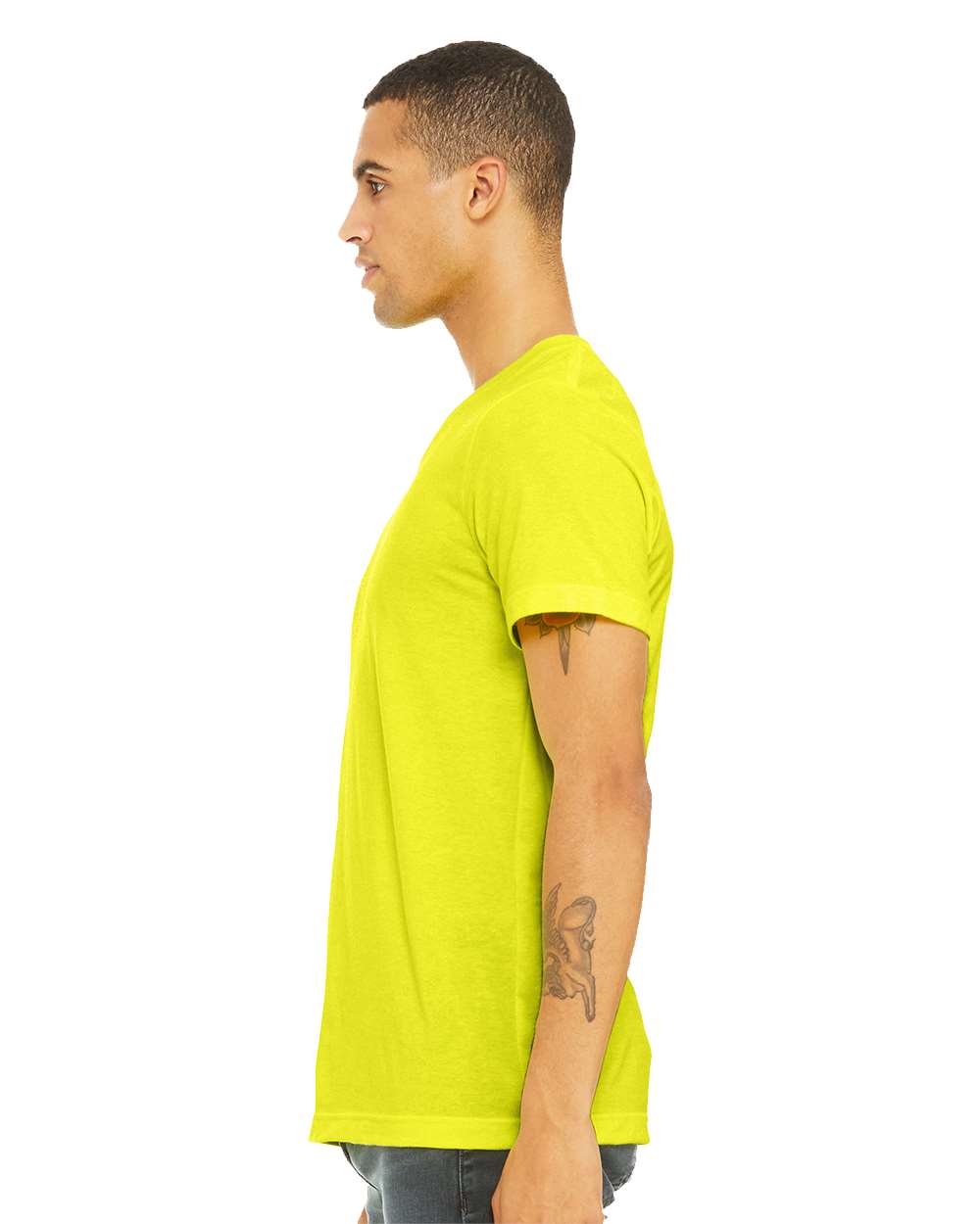 Unisex Heather CVC V-Neck Tee - OnModelSide - B03506052 - Neon Yellow