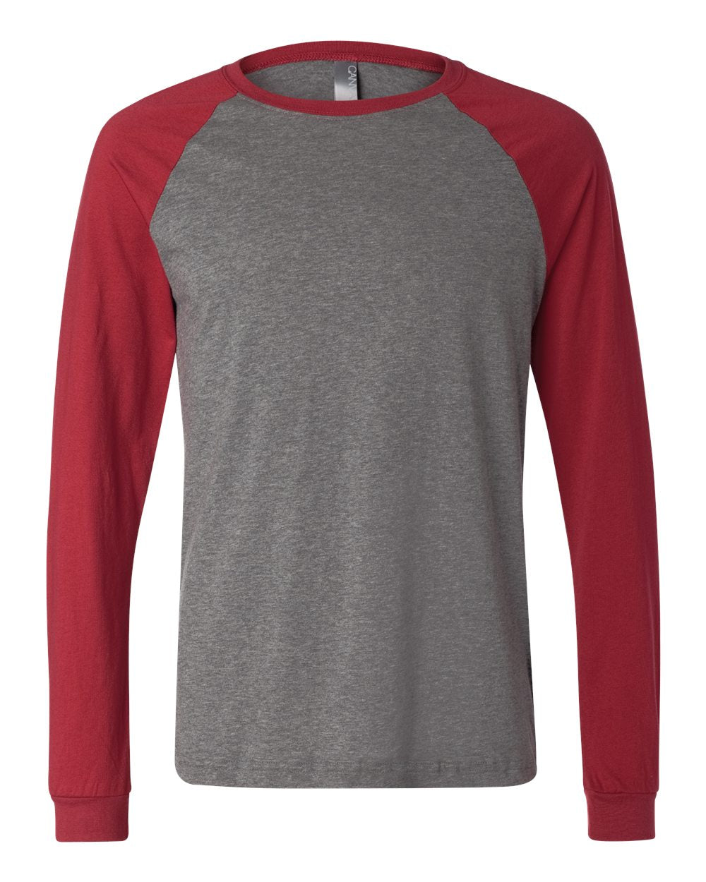 Men's Long Sleeve Jersey Baseball Tee - Front - B04806523 - Deep Heather/ Cardinal