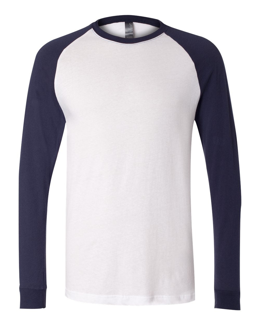 Men's Long Sleeve Jersey Baseball Tee - Front - B04806653 - White/ Navy