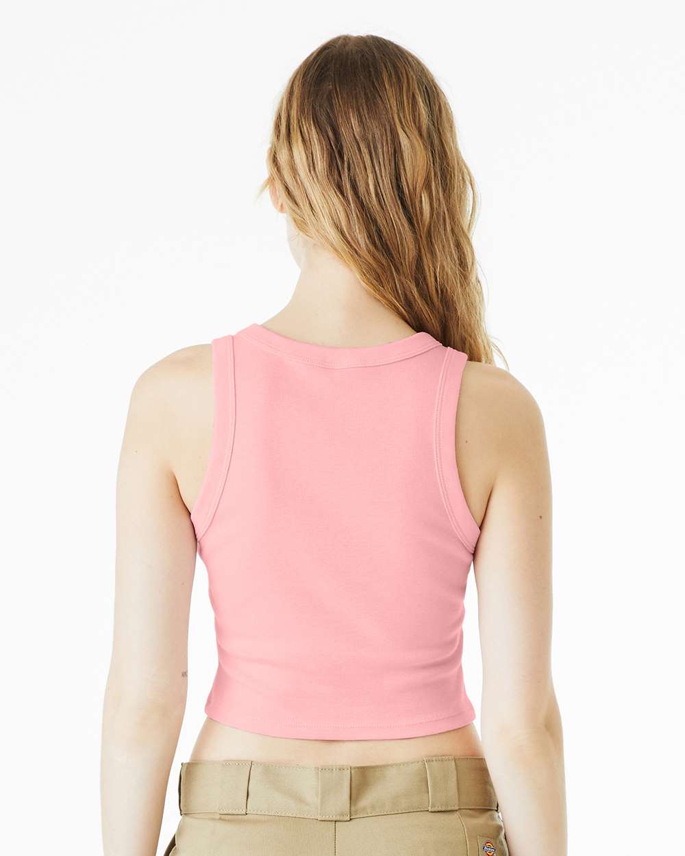 Women's Micro Rib Racer Tank - OnModelBack - B04006302 - Solid Pink Blend