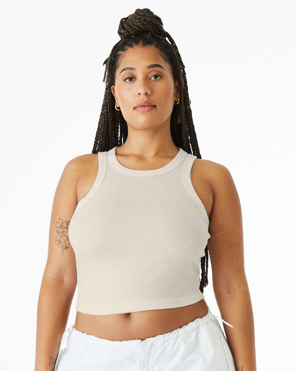 Women's Micro Rib Racer Tank - OnModelFront - B04006242 - Solid Natural Blend