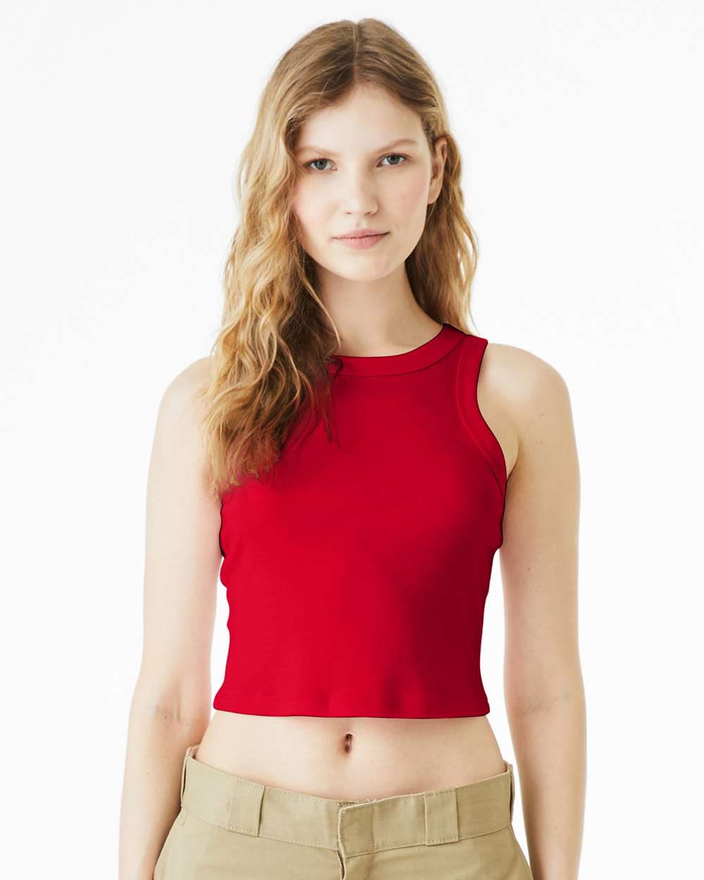 Women's Micro Rib Racer Tank - OnModelFront - B04006702 - Solid Red Blend