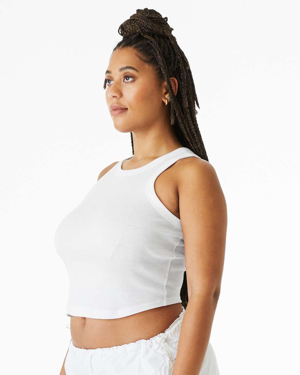 Women's Micro Rib Racer Tank - OnModelSide - B04006012 - Solid White Blend