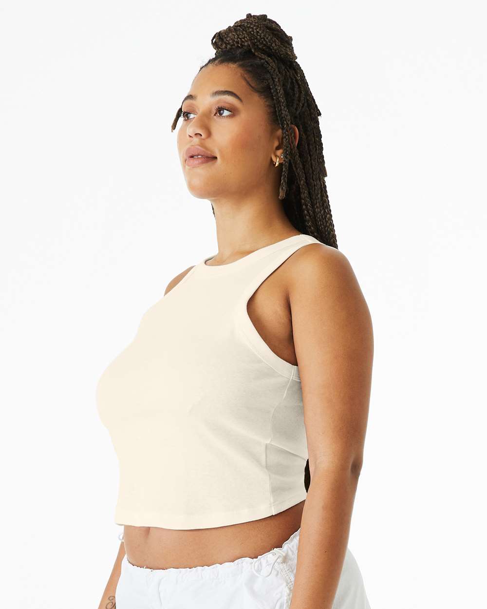 Women's Micro Rib Racer Tank - OnModelSide - B04006242 - Solid Natural Blend