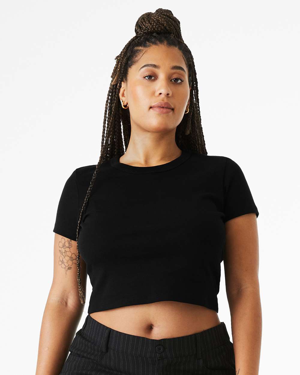 Women's Micro Rib Baby Tee - OnModelFront - B15706512 - Solid Black Blend