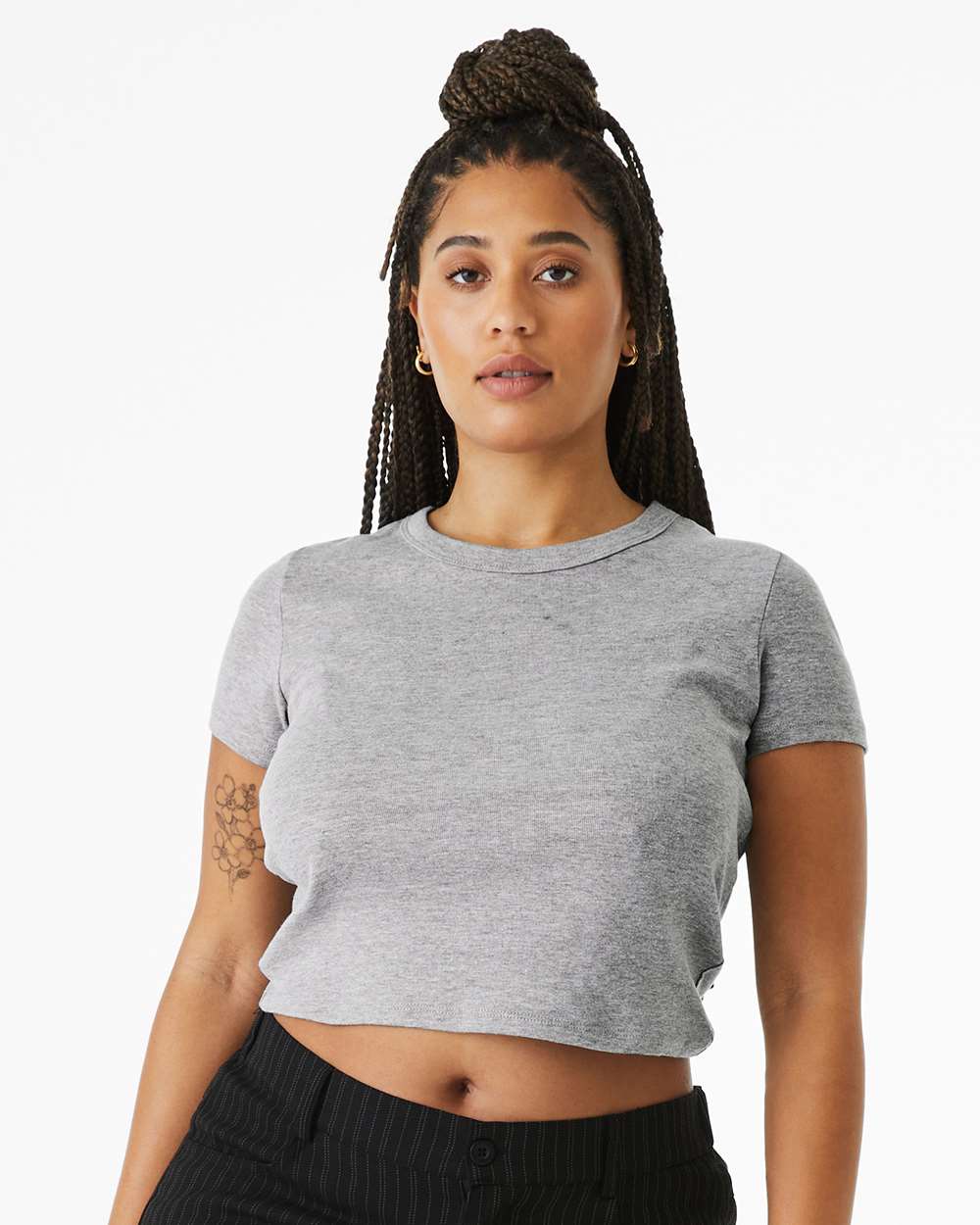 Women's Micro Rib Baby Tee - OnModelFront - B15706582 - Athletic Heather