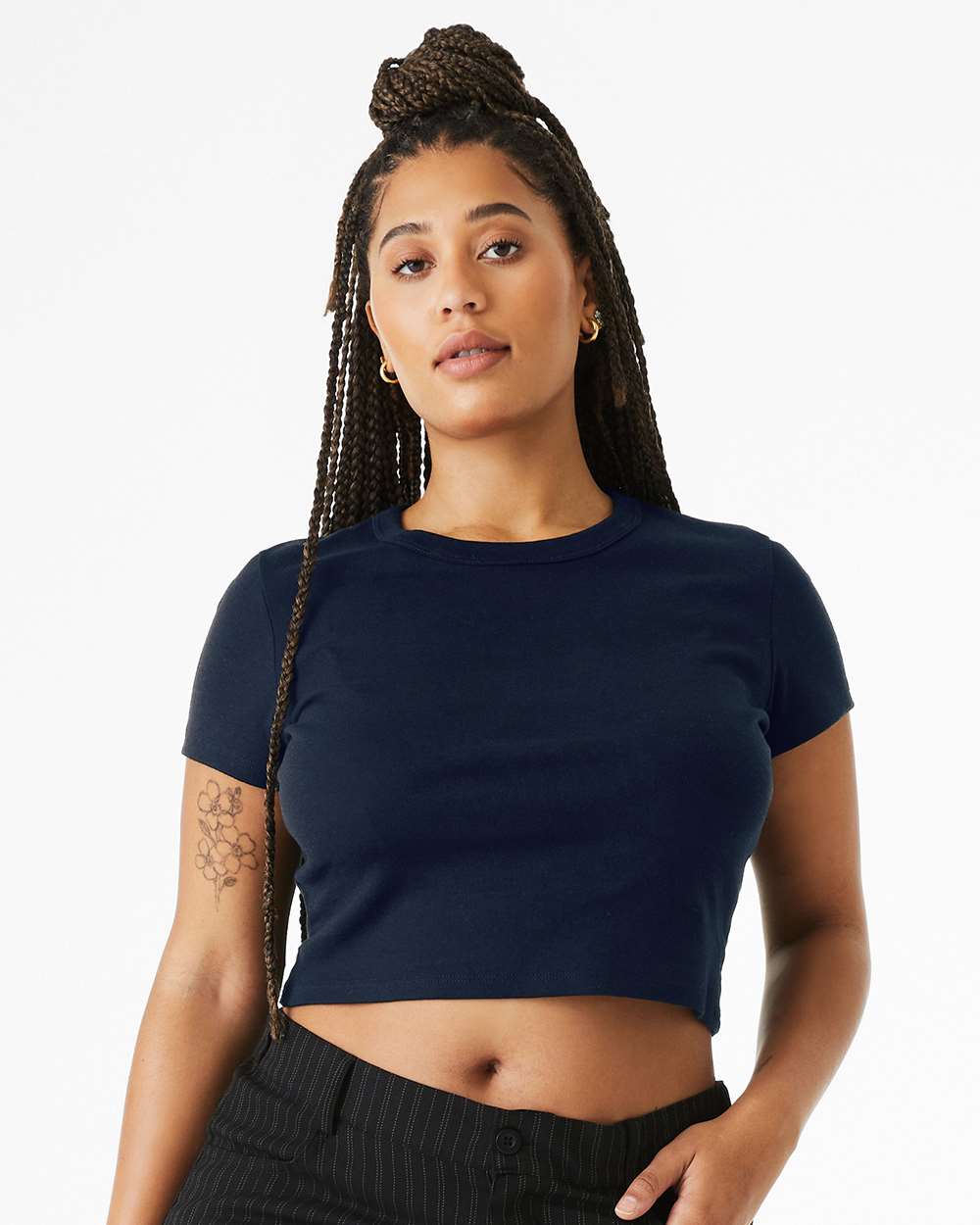 Women's Micro Rib Baby Tee - OnModelFront - B15706652 - Solid Navy Blend
