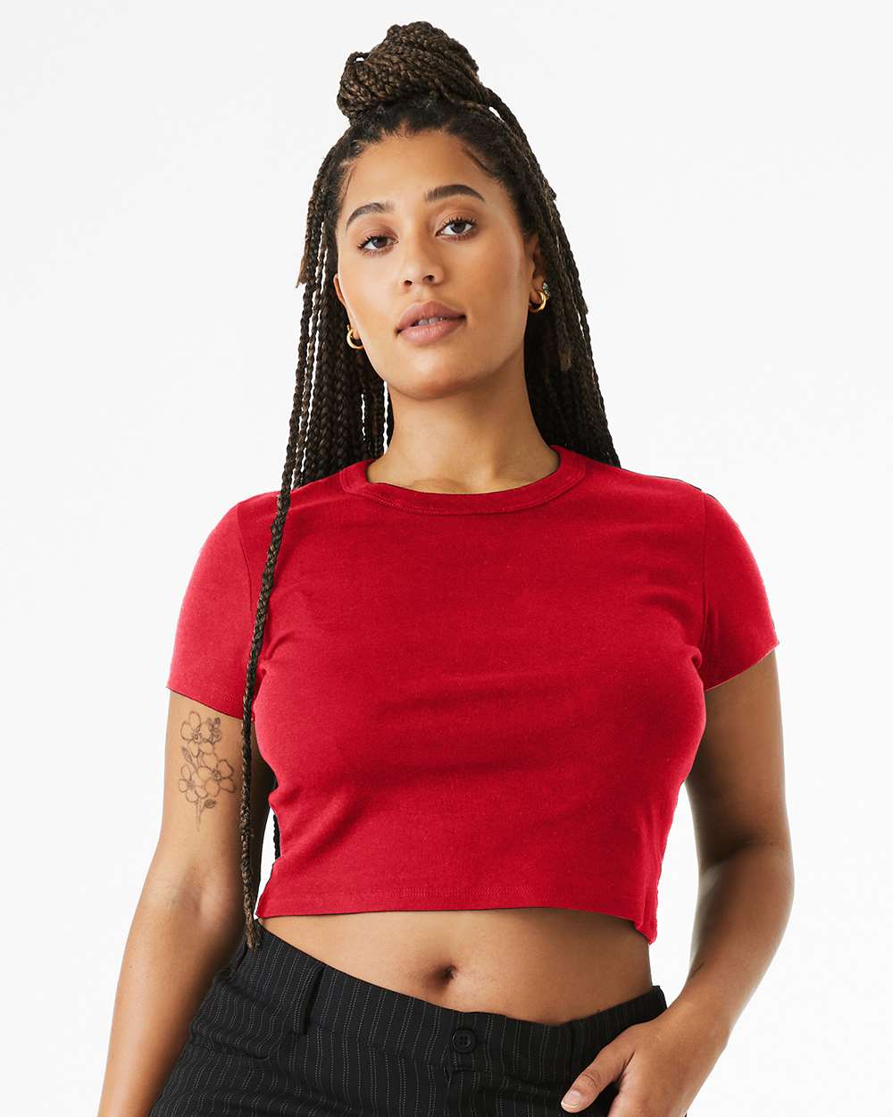 Women's Micro Rib Baby Tee - OnModelFront - B15706702 - Solid Red Blend