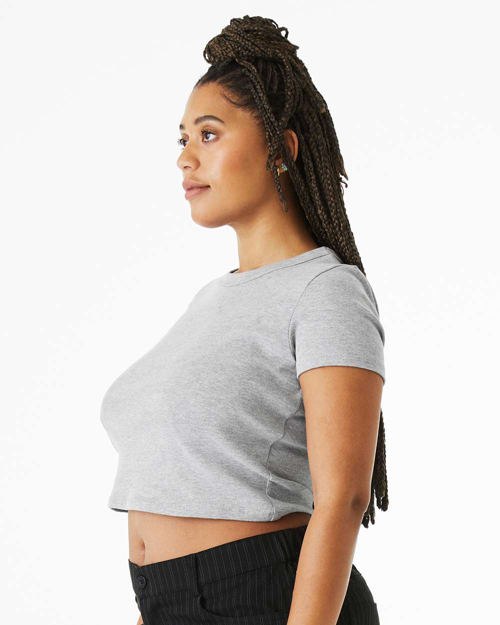 Women's Micro Rib Baby Tee - OnModelSide - B15706582 - Athletic Heather