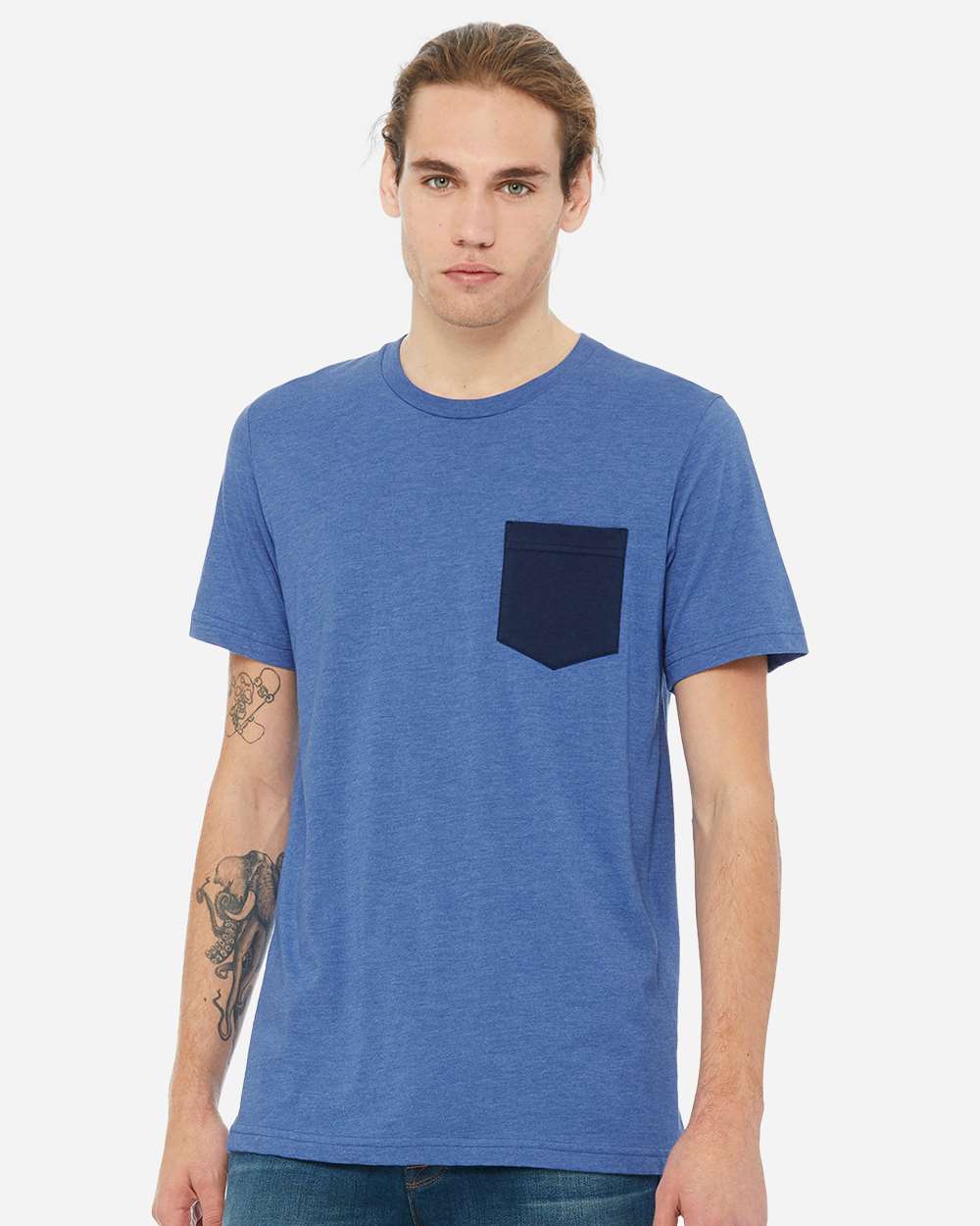 Men's Jersey Pocket Tee - OnModelFront - B01906743 - Heather True Royal/ Navy