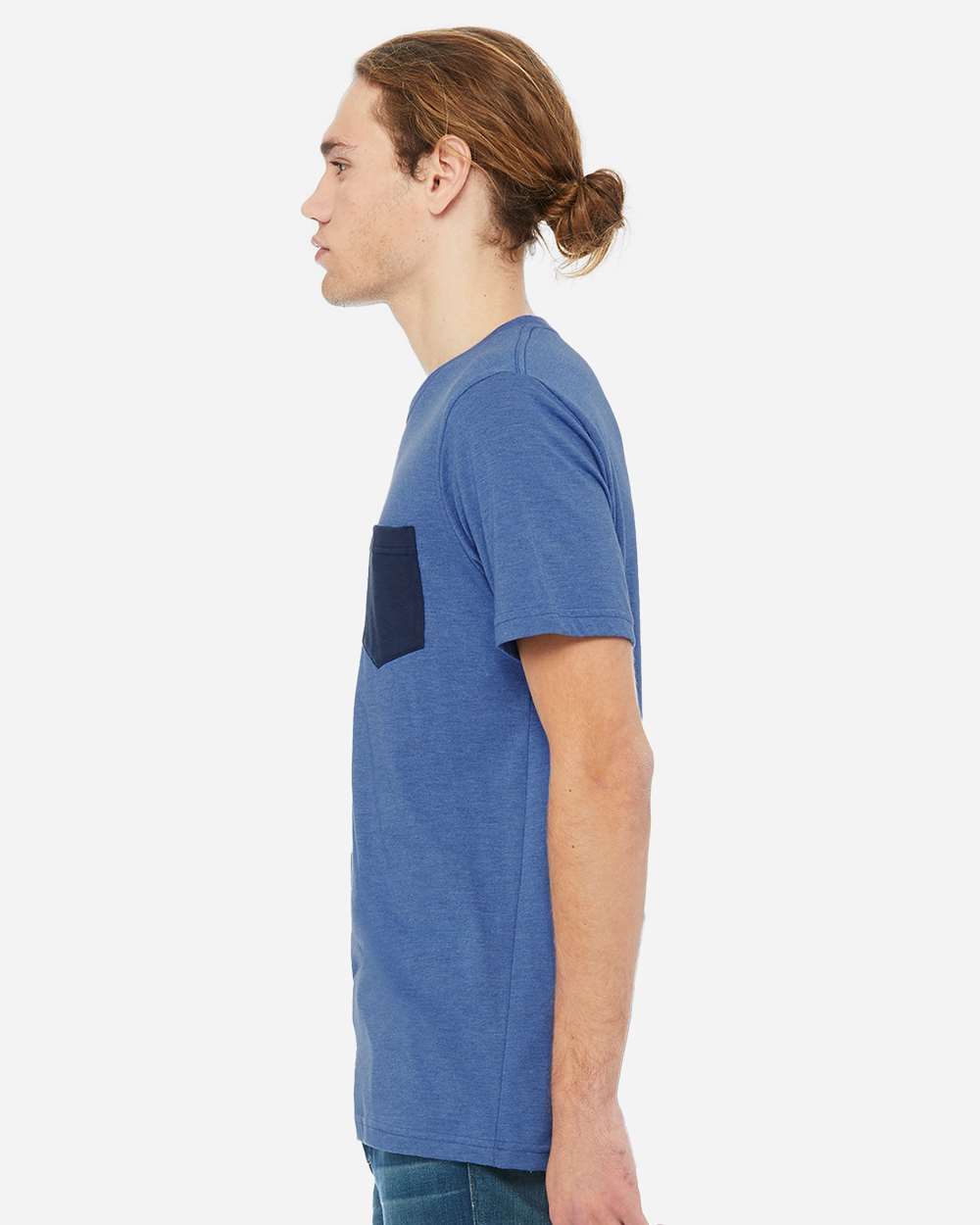 Men's Jersey Pocket Tee - OnModelSide - B01906743 - Heather True Royal/ Navy