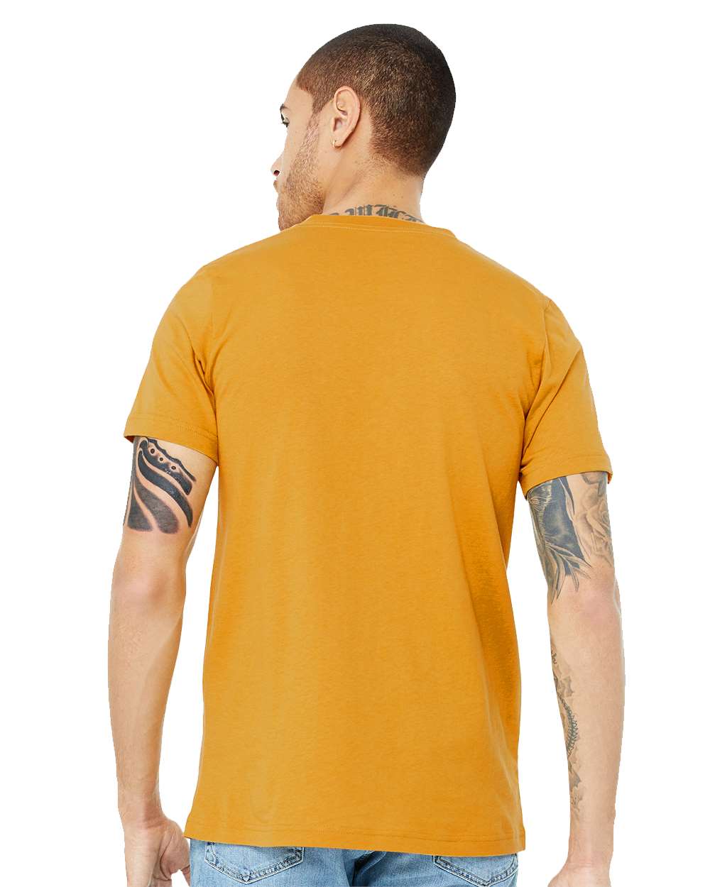 Unisex Jersey V-Neck Tee - OnModelBack - B00306192 - Mustard