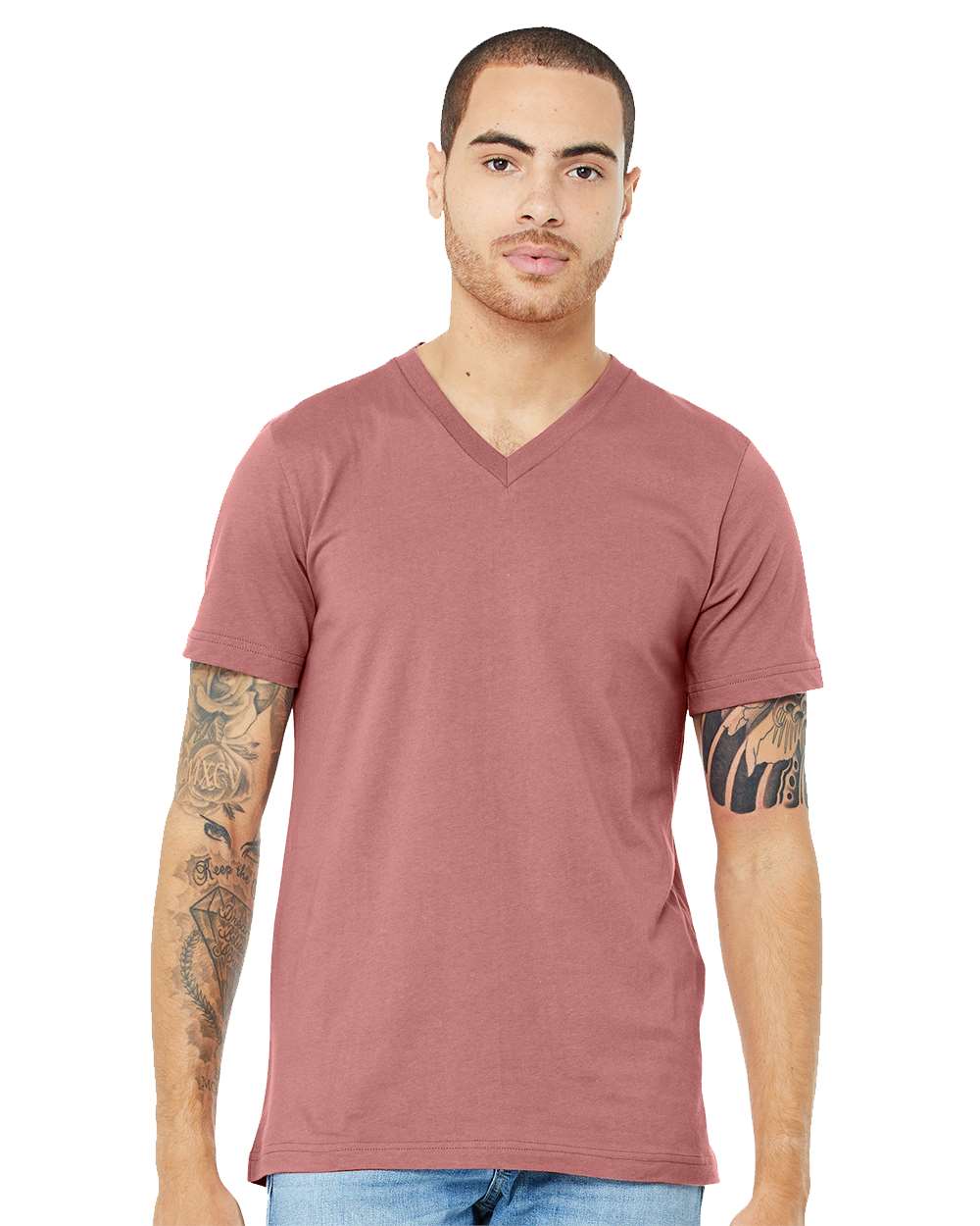 Unisex Jersey V-Neck Tee - OnModelFront - B00306302 - Mauve