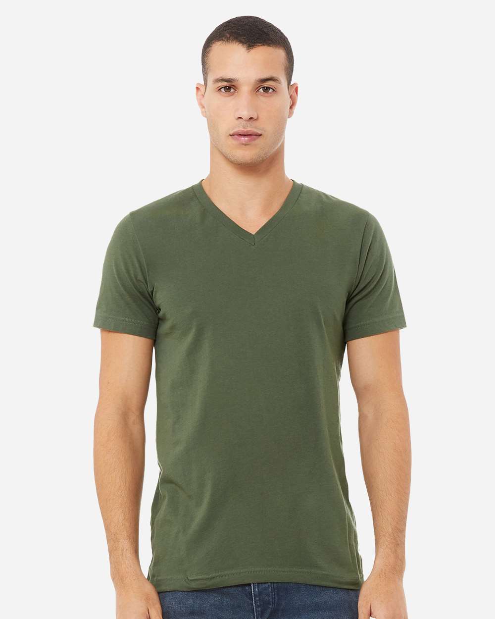 Unisex Jersey V-Neck Tee - OnModelFront - B00306962 - Military Green
