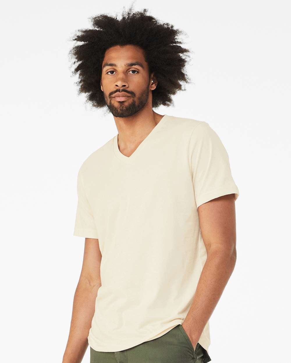 Unisex Jersey V-Neck Tee - OnModelSide - B00306242 - Natural