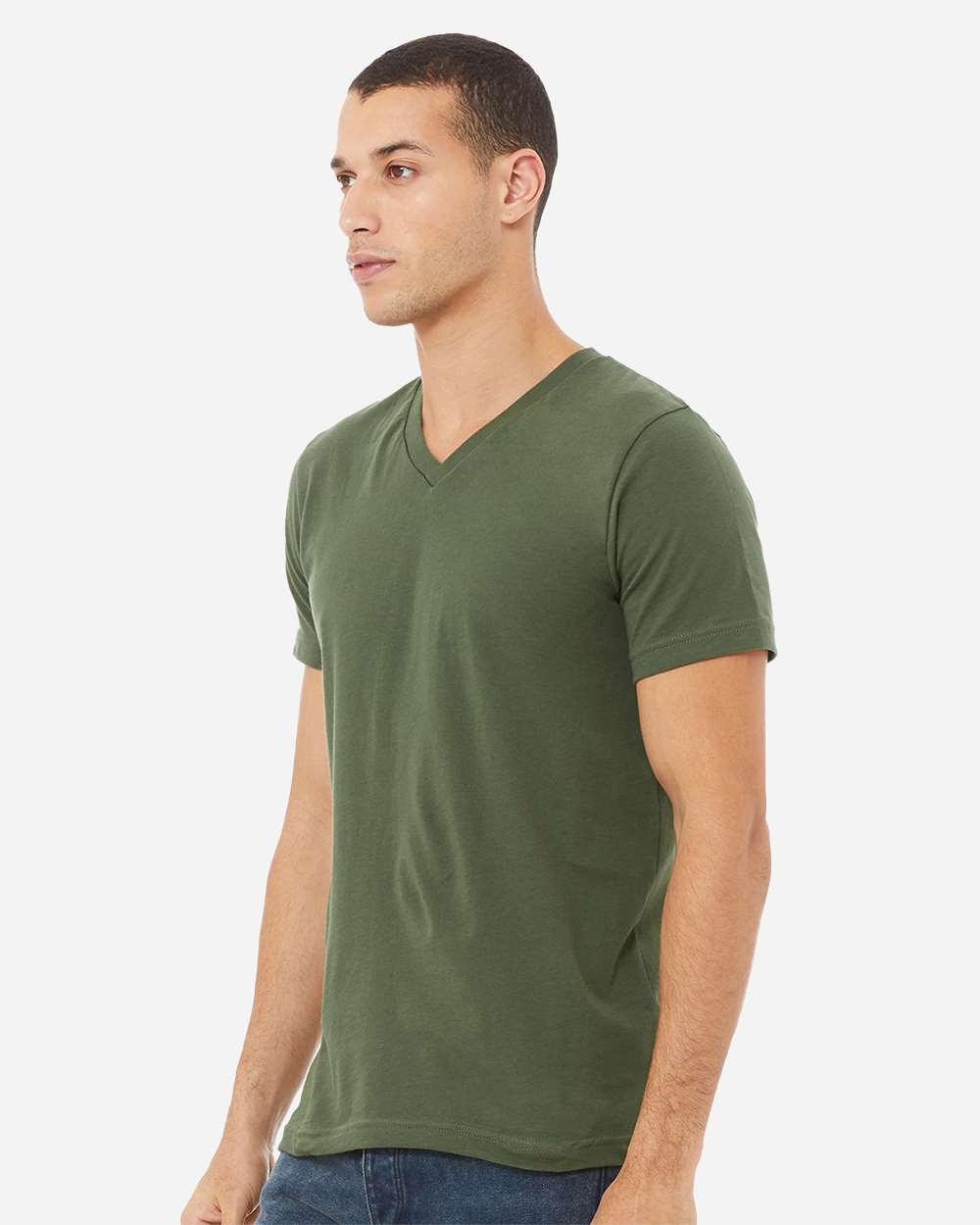 Unisex Jersey V-Neck Tee - OnModelSide - B00306962 - Military Green