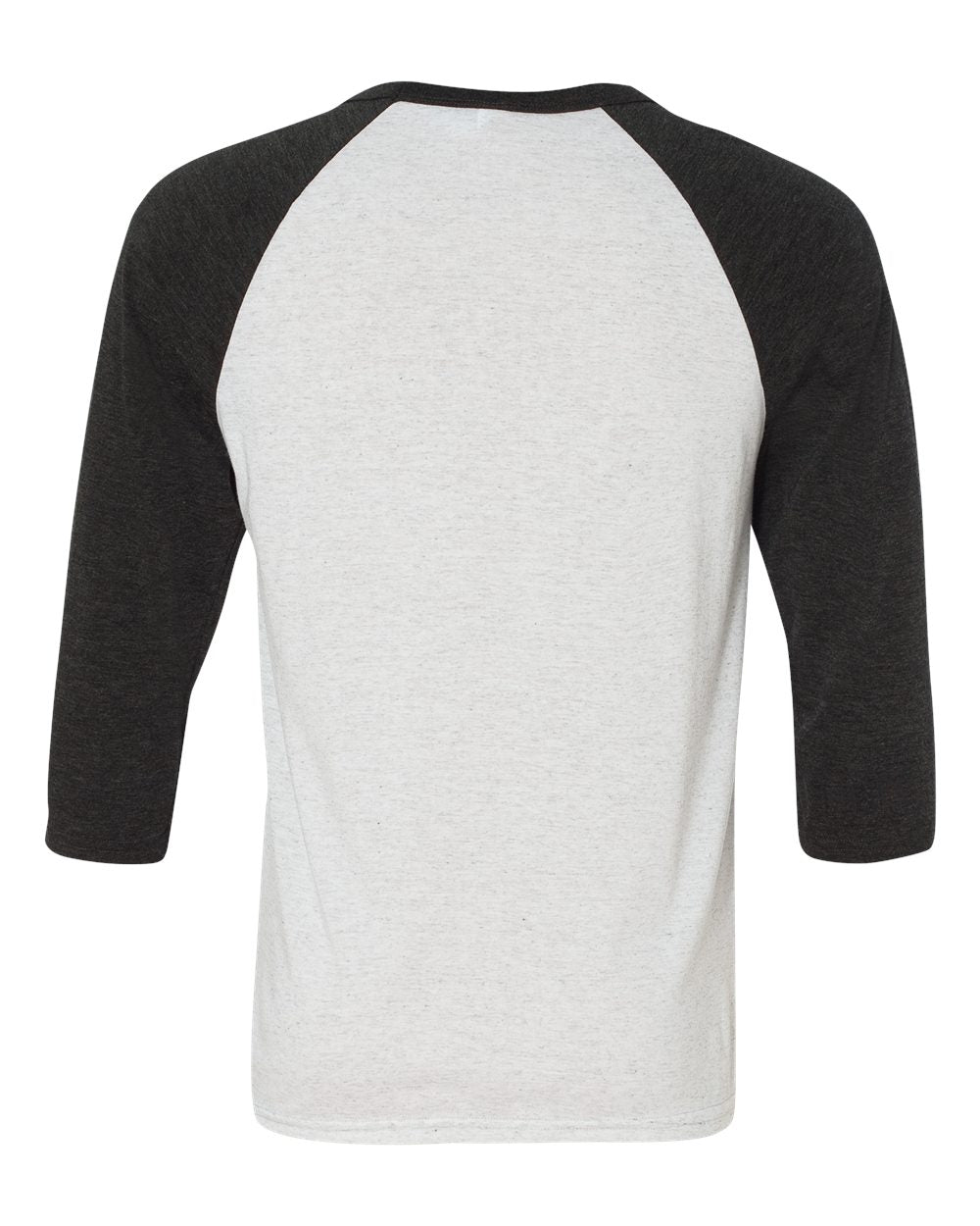 Unisex Three-Quarter Sleeve Baseball Tee - Back - B80106002 - White Fleck/ Charcoal Triblend