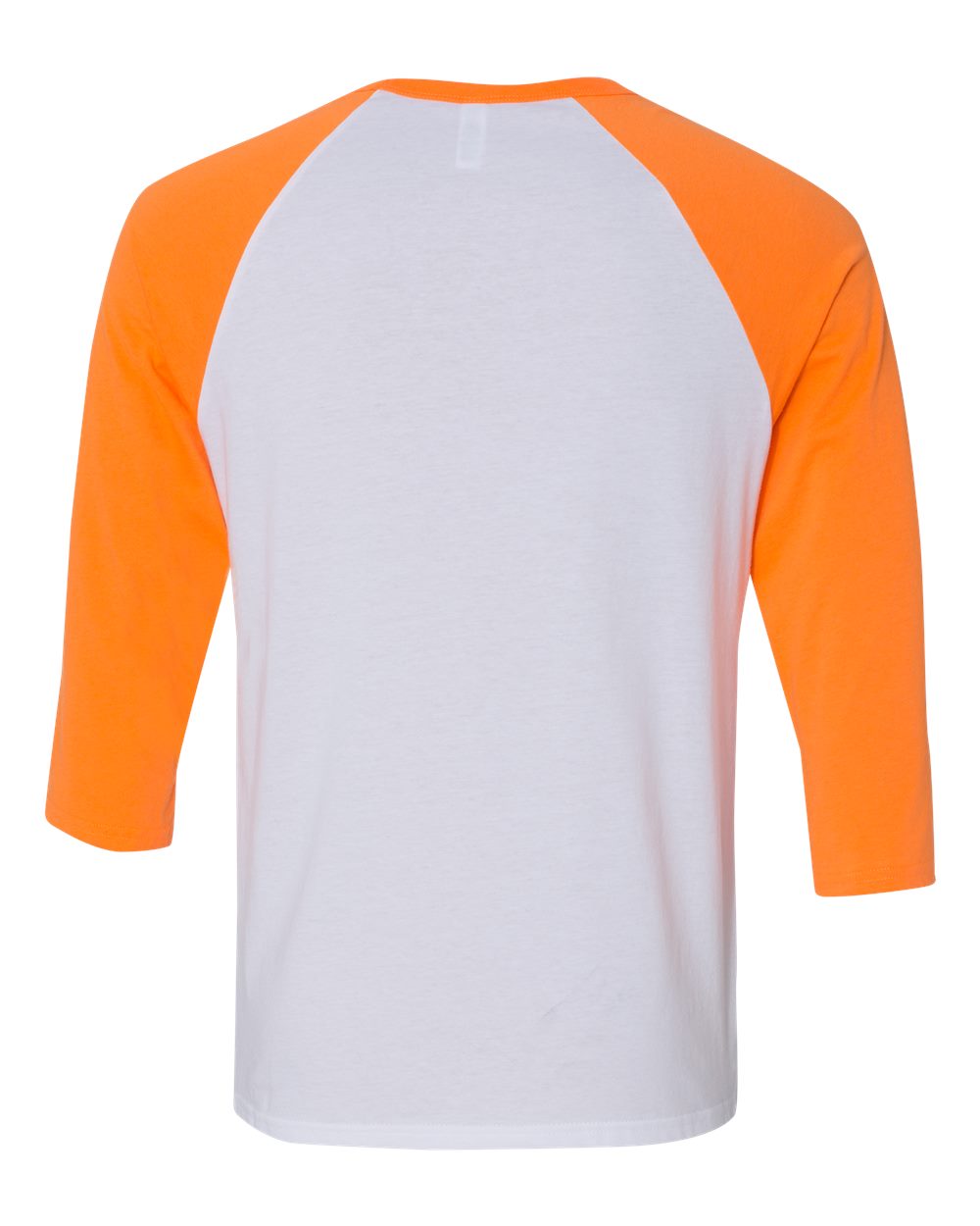 Unisex Three-Quarter Sleeve Baseball Tee - Back - B80106042 - White/ Neon Orange