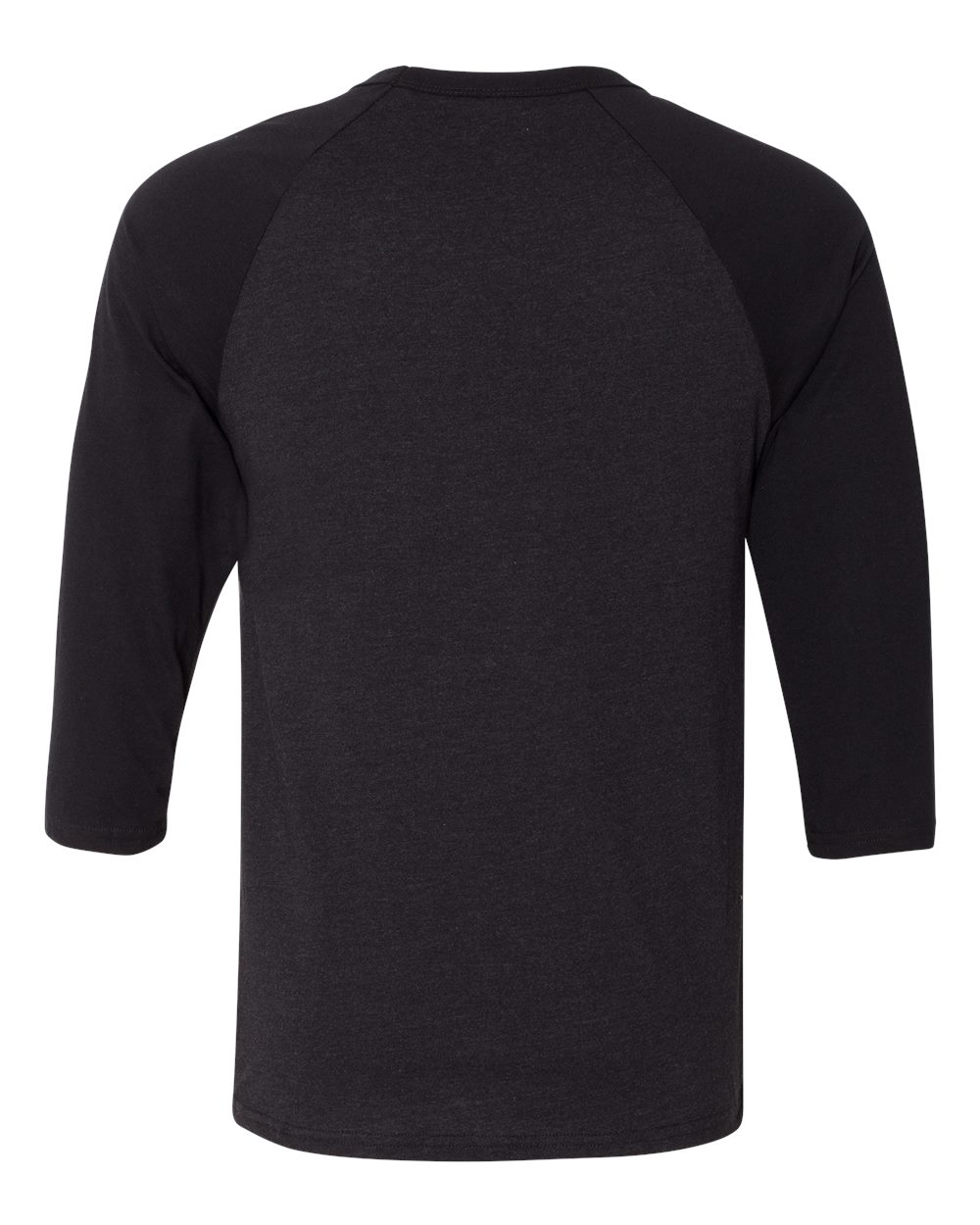 Unisex Three-Quarter Sleeve Baseball Tee - Back - B80106112 - Black Heather/ Black