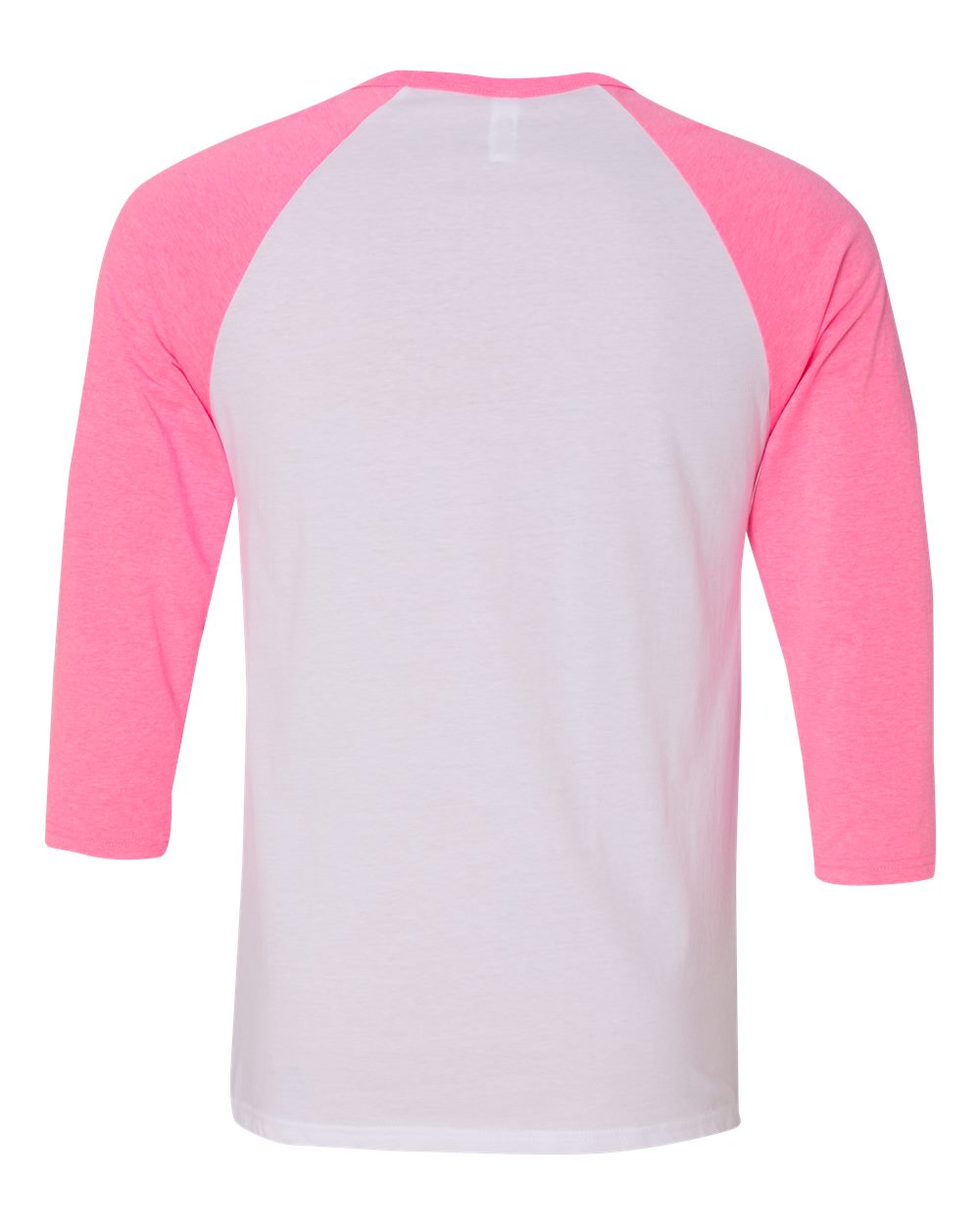 Unisex Three-Quarter Sleeve Baseball Tee - Back - B80106142 - White/ Neon Pink
