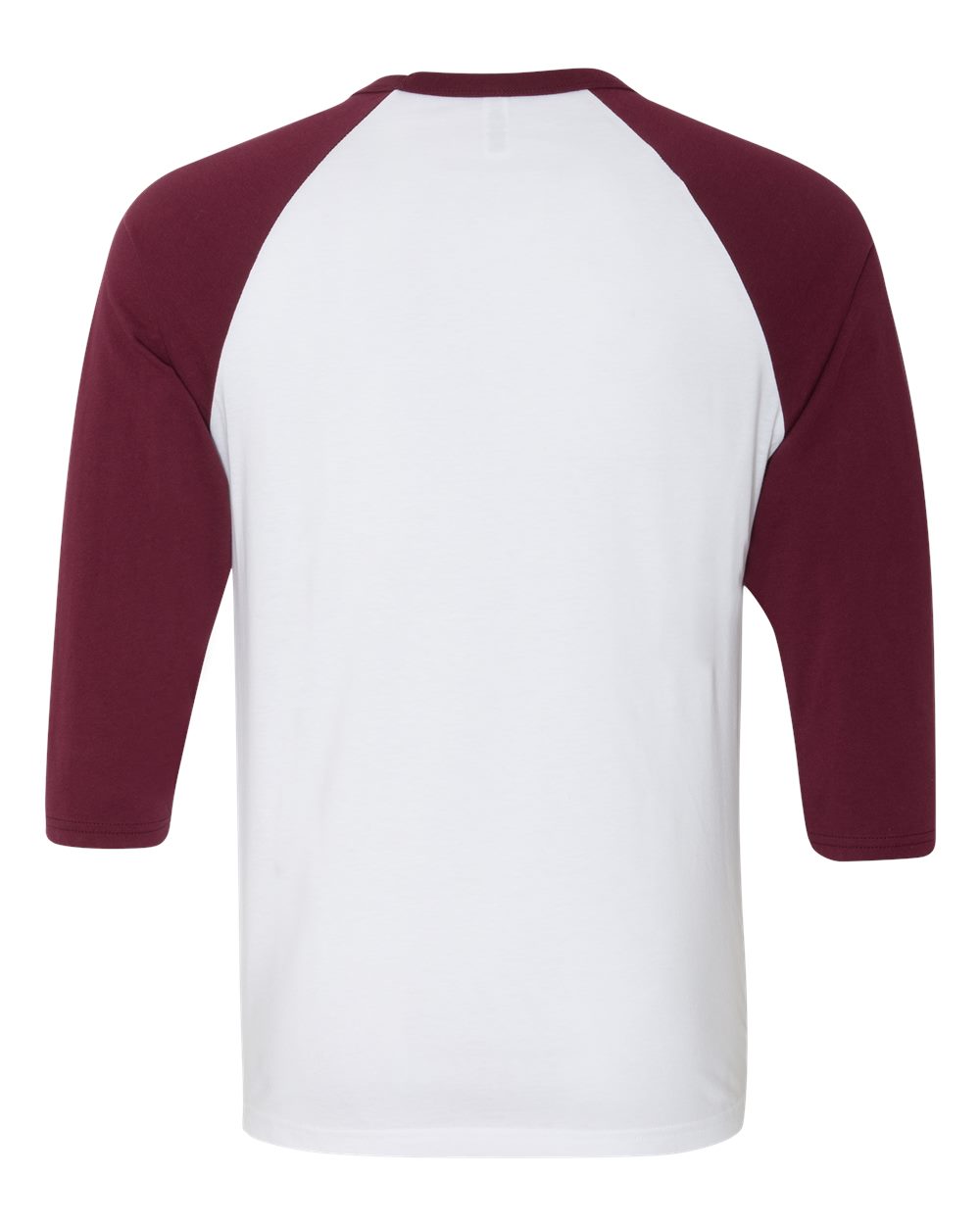 Unisex Three-Quarter Sleeve Baseball Tee - Back - B80106292 - White/ Maroon