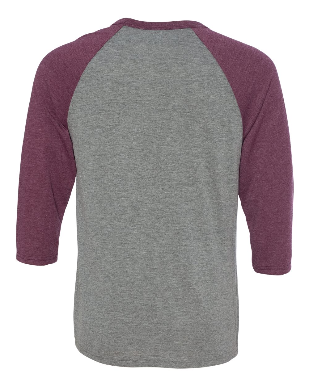 Unisex Three-Quarter Sleeve Baseball Tee - Back - B80106532 - Grey/ Maroon Triblend