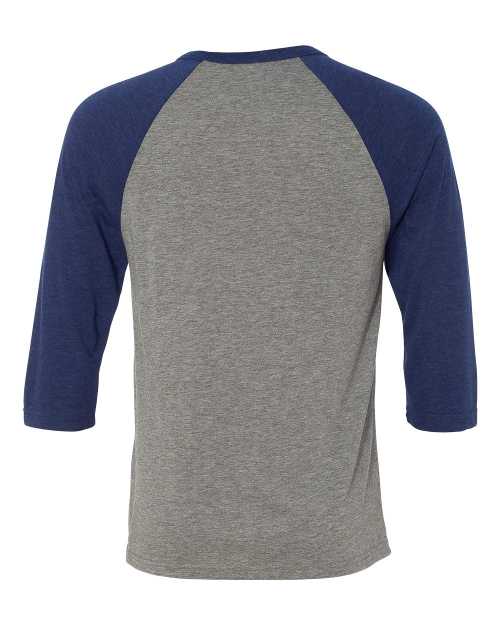 Unisex Three-Quarter Sleeve Baseball Tee - Back - B80106652 - Grey/ Navy Triblend