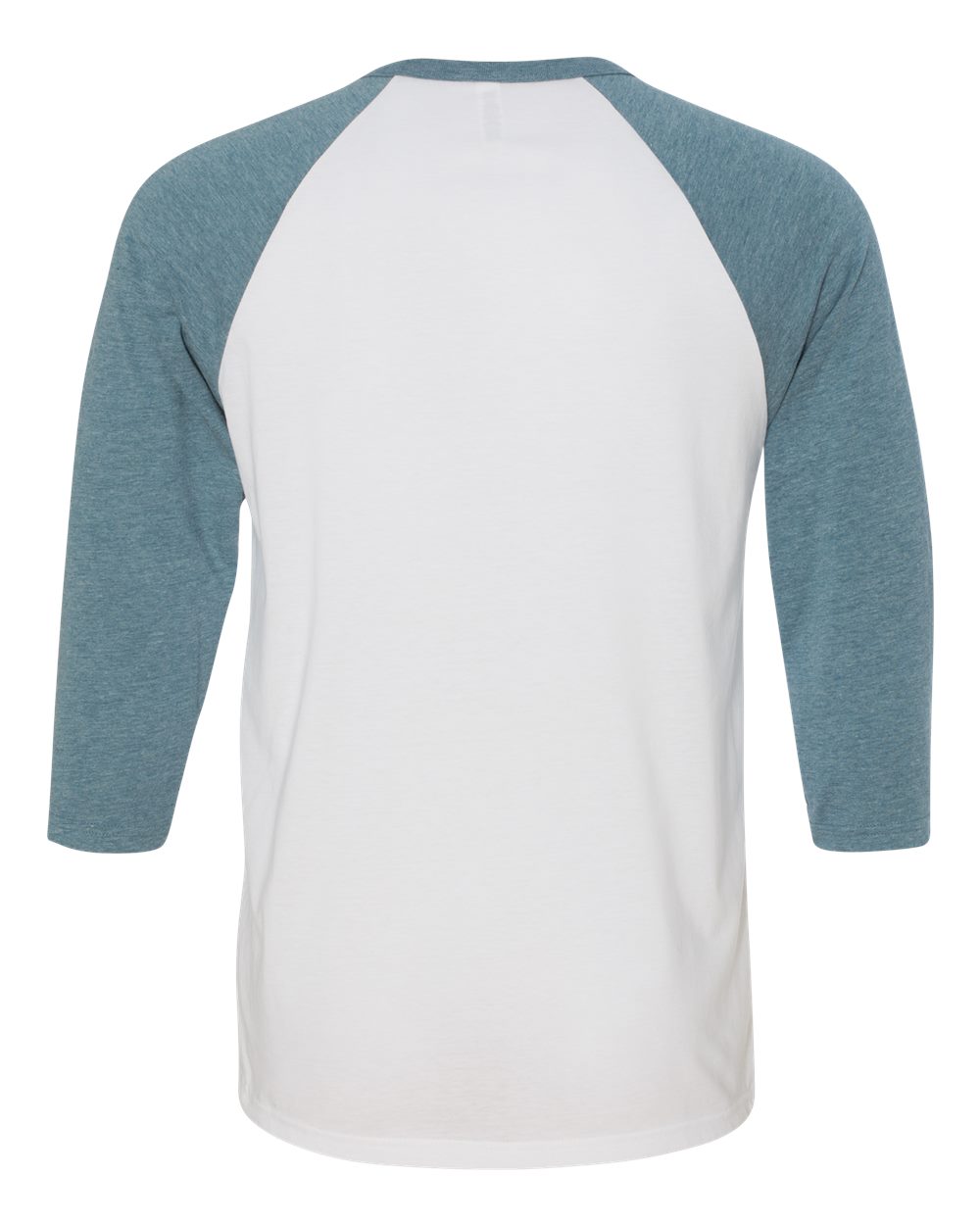 Unisex Three-Quarter Sleeve Baseball Tee - Back - B80106682 - White/ Denim