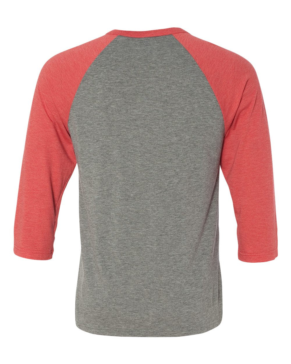 Unisex Three-Quarter Sleeve Baseball Tee - Back - B80106702 - Grey/ Red Triblend
