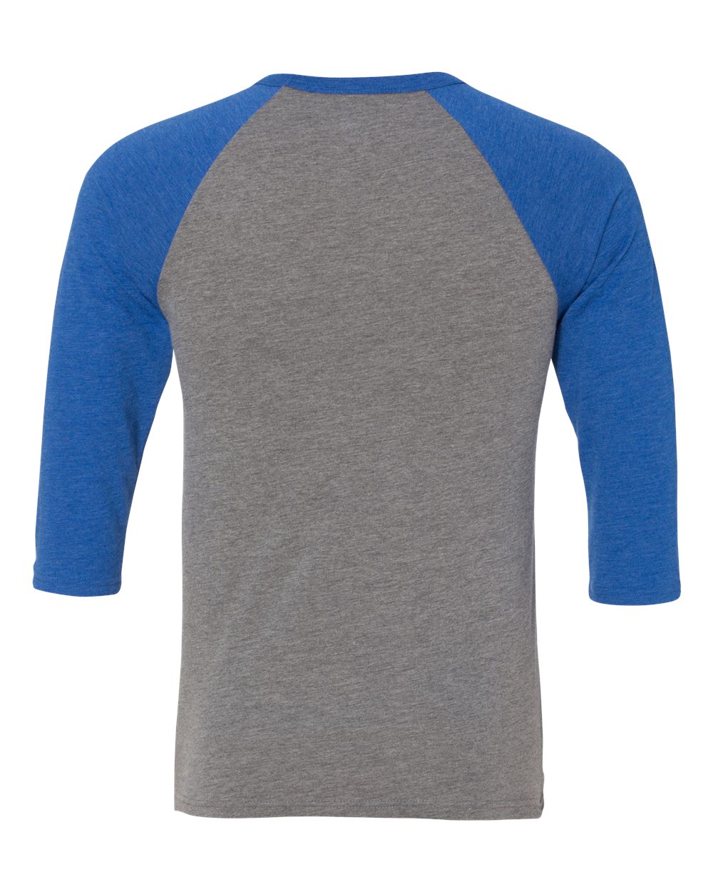 Unisex Three-Quarter Sleeve Baseball Tee - Back - B80106742 - Grey/ True Royal Triblend