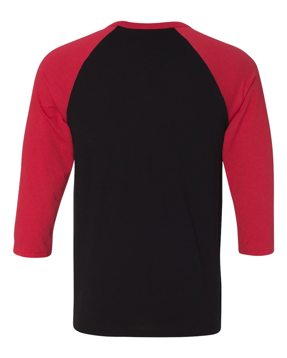 Unisex Three-Quarter Sleeve Baseball Tee - Back - B80106822 - Black/ Red