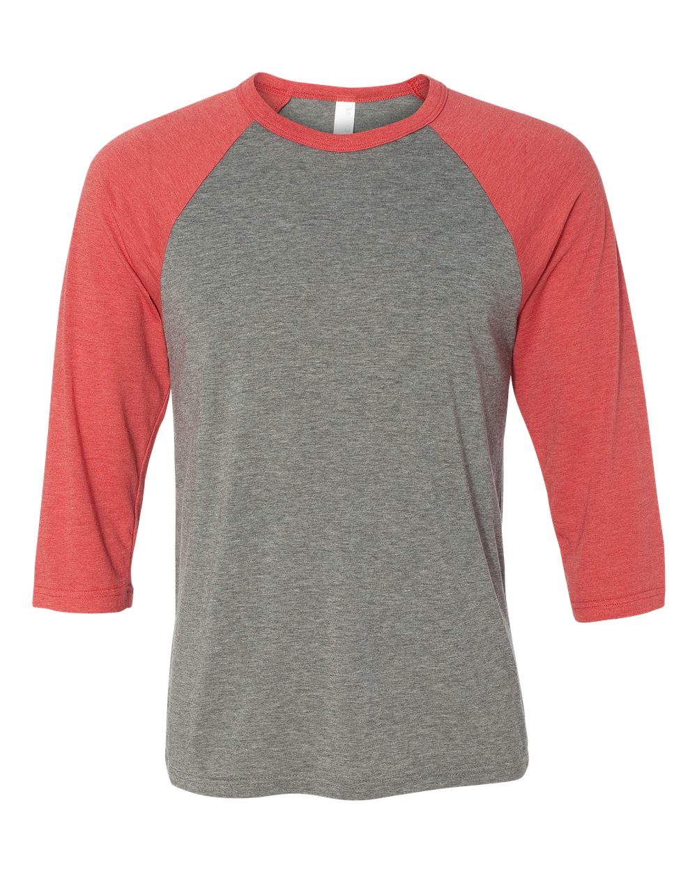 Unisex Three-Quarter Sleeve Baseball Tee - Front - B80106702 - Grey/ Red Triblend