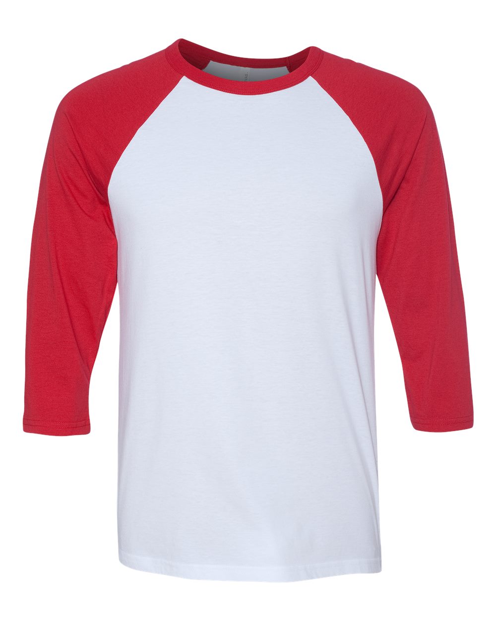 Unisex Three-Quarter Sleeve Baseball Tee - Front - B80106712 - White/ Red