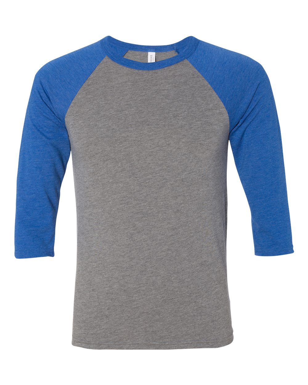 Unisex Three-Quarter Sleeve Baseball Tee - Front - B80106742 - Grey/ True Royal Triblend