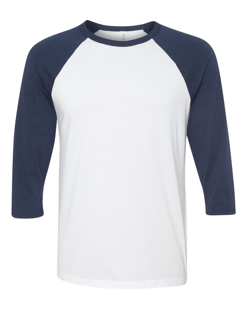 Unisex Three-Quarter Sleeve Baseball Tee - Front - B80106862 - White/ Navy