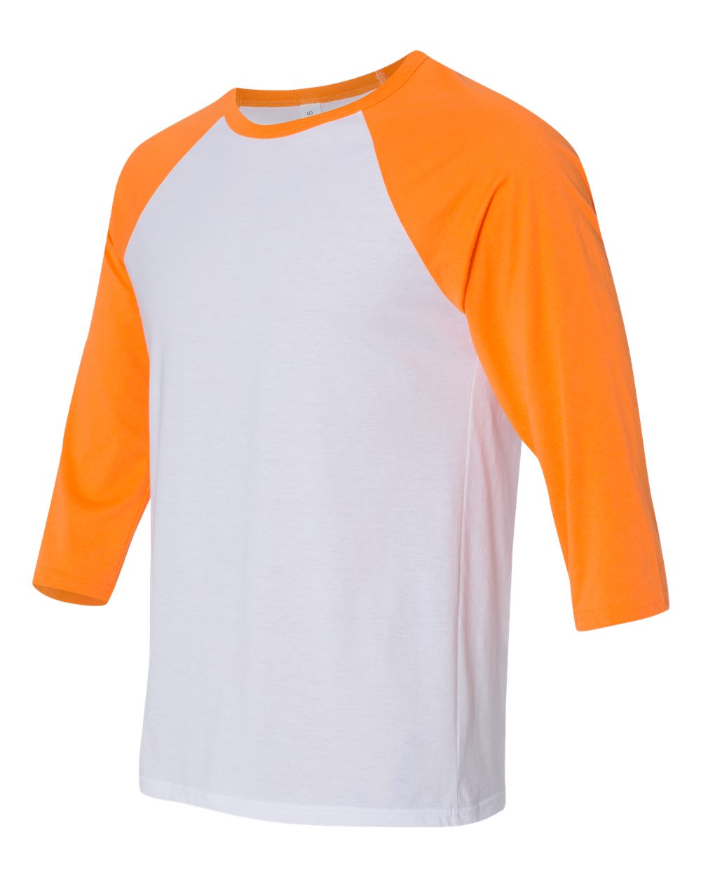 Unisex Three-Quarter Sleeve Baseball Tee - Side - B80106042 - White/ Neon Orange